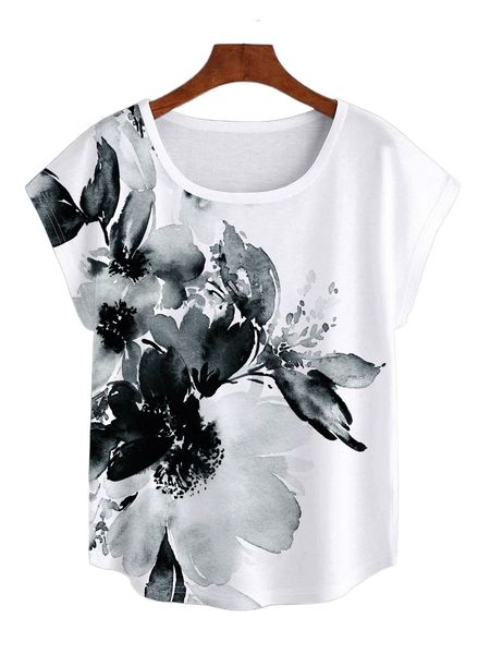 

floral print dolman sleeve tee 75pm#, White