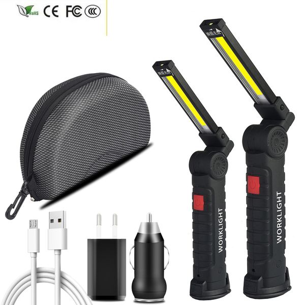 Nuova lampada da lavoro a LED Batteria incorporata Torcia COB Torcia ricaricabile USB 3 modalità Flash con magnete Lanterna da campeggio portatile