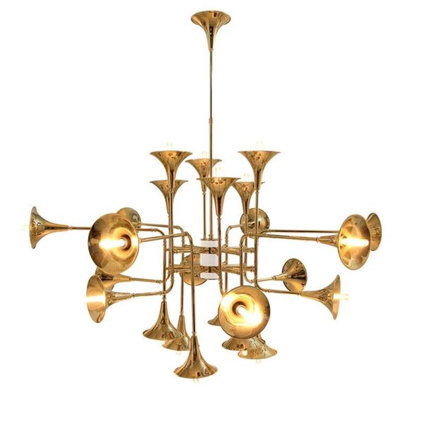 

delightfull botti hanging lights gold chandelier suspension lamps trumpet pendant 12/ 16/ 24 head dining living room restaurant193v