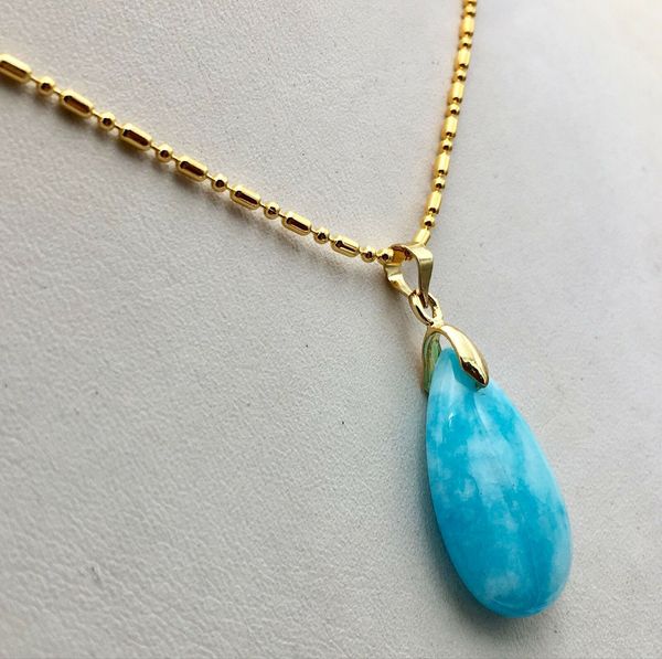 

dominican larimar jade gemstones plated necklace pendant 15x25mm, Silver