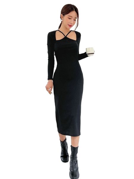 

dazy cut out sweater dress l1ke#, White;black