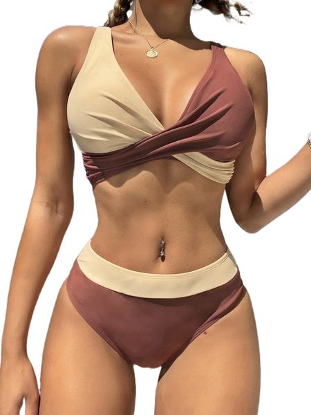 

color block wrap bikini swimsuit s6ft#, White;black