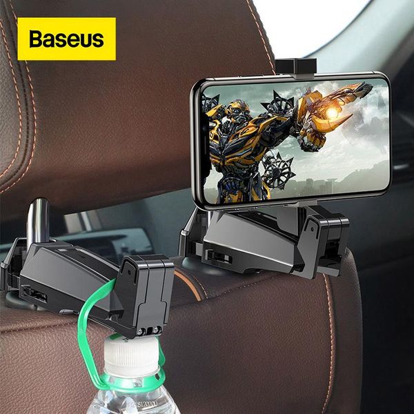 Организатор автомобиля Baseus 2 In1 Headrest Hook с держателем телефона задним сиденьем для сумочки для сумочки закрепительное сиденье многофункциональный кликар