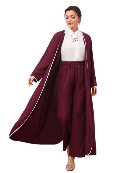 

button up sleeveless shirt & pants & contrast binding coat g0vi#, White