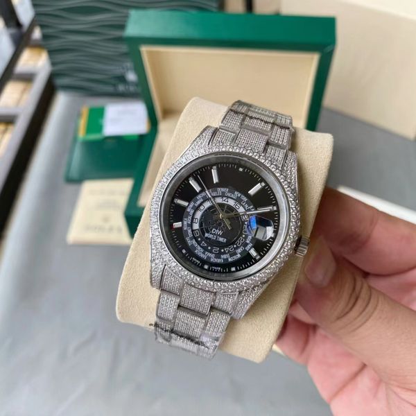 

montre de luxe 42mm luxury diamond watches men watches mechanical movement sapphire glass fine steel case strap 50m 206, Slivery;brown