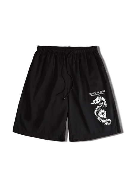 

men letter & dragon graphic shorts h89d#, White;black