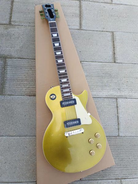 

full body golden electric guitar, p90 pickups, mahogany body, in stock