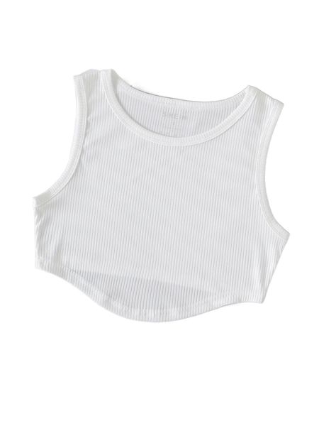 

ribbed knit high low hem tank v2ko#, White