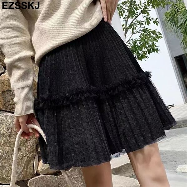 Outono inverno curto saia plissada para as mulheres mini camisola A-Line Sun High-cintura 220317