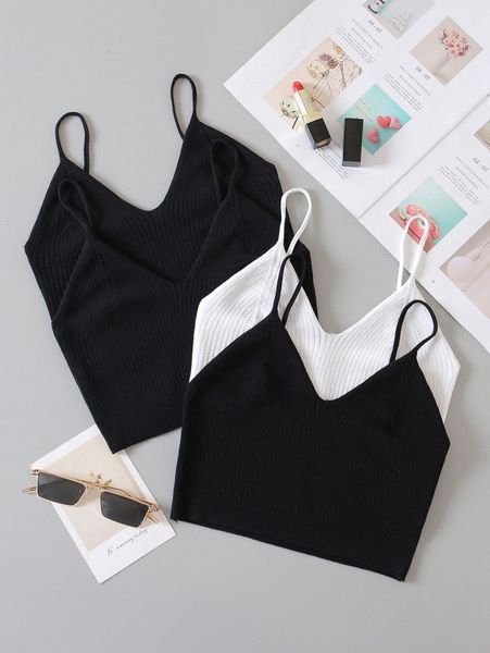 

4pcs solid crop knit g0ic#, White;black
