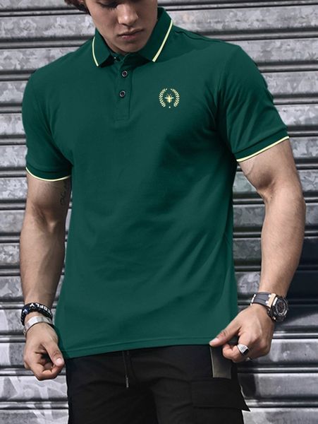 

men insect & plant print contrast binding polo shirt j8hu#, White;black