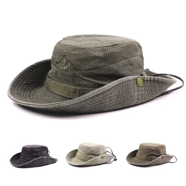 

mens cap summer mesh breathable retro 100% cotton bucket hat panama jungle fishing hats novelty dads beach cap bucket hat 220811, Blue;gray