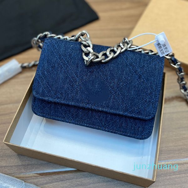 

cc 22ss womens blue denim flap purse bag classic diamond quilted silver hardware chain totes bag designer luxury ladies street mini handbags
