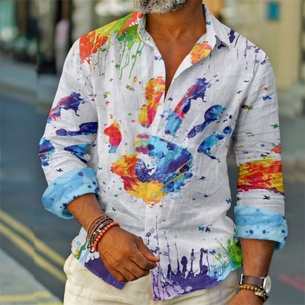 

spring summer casual loose long sleeve shirts mens vintage pattern printed shirt for men fashion buttoned lapel streetwear 220323, White;black