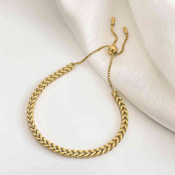 

advanced sense pull woven titanium steel bracelet ins niche dign hand ornament girl jewelry hand string cool wind bracelet, Golden;silver