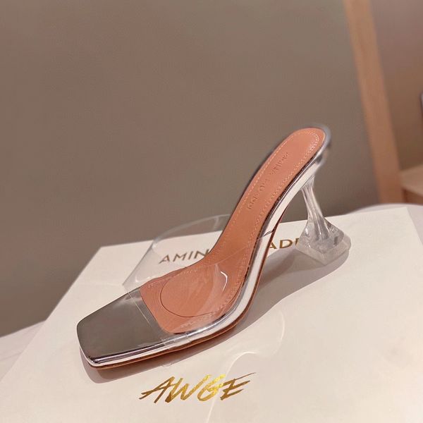 

amin maddi 2022 designers sandals leather new women sandal summer transparent heels wedding dress shoes party slides genuine sole slippers 3, Black