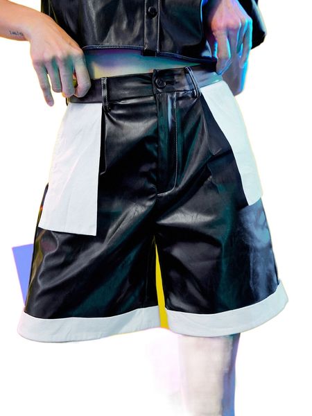 

x kirana kartawidjaja high waist colorblock patent shorts e7gx#, White;black