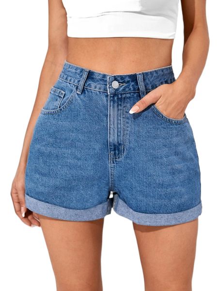 

high waist cuffed denim shorts v5cq#, White;black