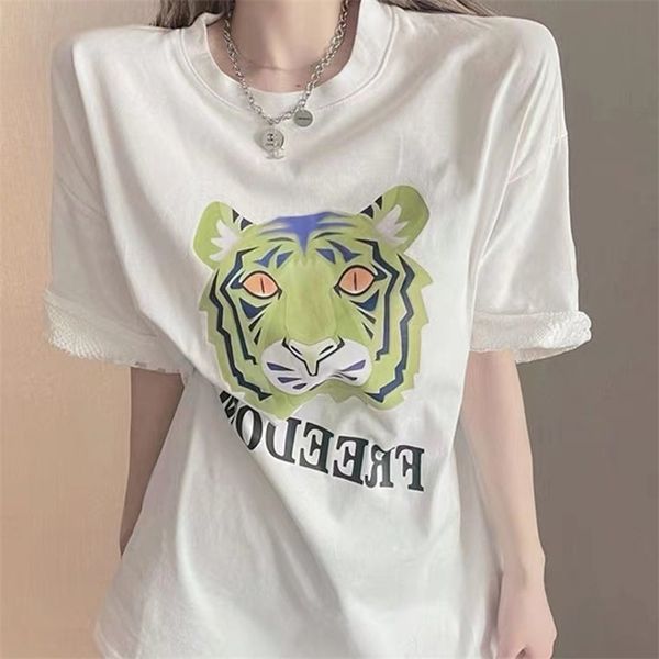 Vintage Streetwear Tiger Print Graphic T-Shirt Donna Magliette Estate Allentato Casual Camicie a maniche corte per le donne Coreano Harajuku 220511