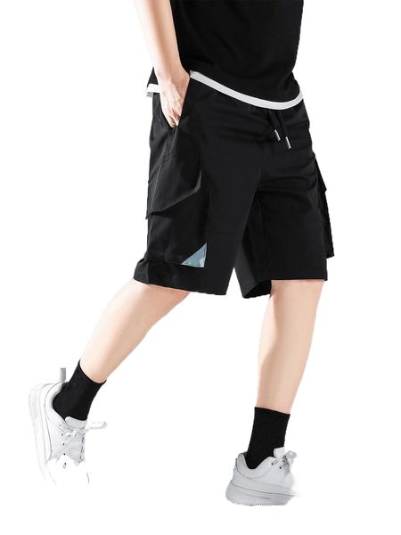 

men slant pocket drawstring waist cargo shorts 14on#, White;black
