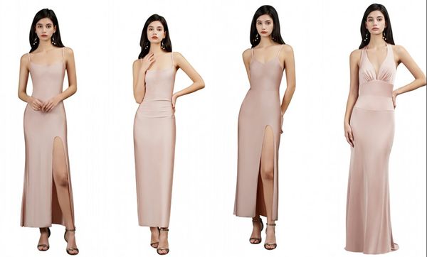 

new arrival 7 styles criss-cross bridesmaid dresses women backless spaghetti strap formal wedding party gowns split side dress cps301, White;pink