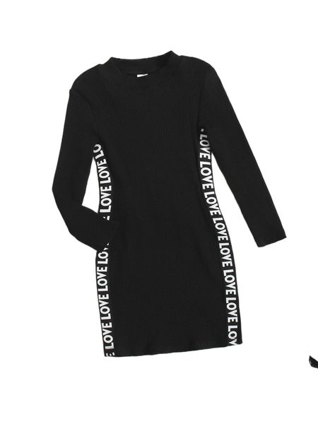 

toddler girls letter tape panel dress c7hl#, Black;white