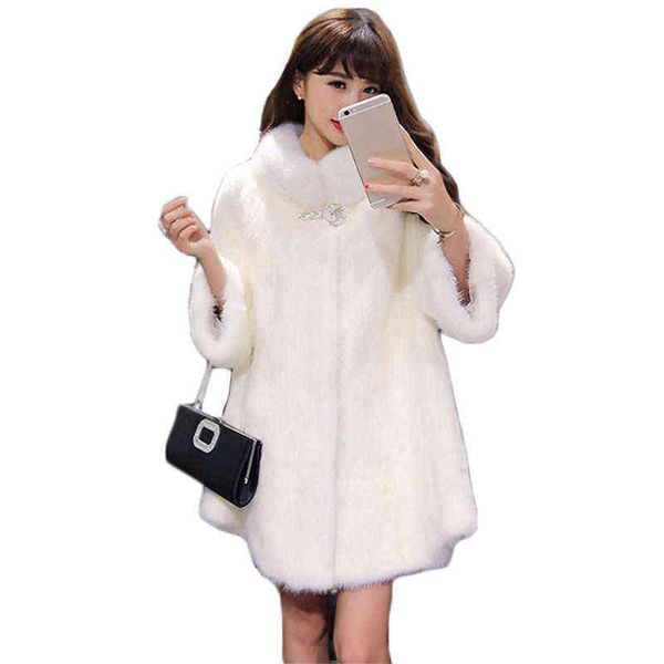 Cappotto di pelliccia di visone sintetico bianco irregolare Donna Nero Rosa Nuovo colletto alla coreana moda invernale Giacca calda spessa Feminina CX1095 L220714