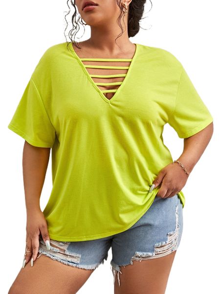 

plus ladder cut out drop shoulder tee e8md#, Black