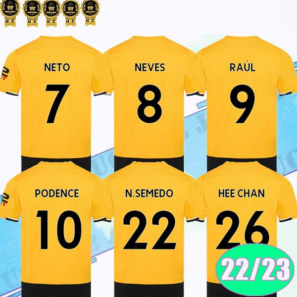 

2022 2023 raul neves neto mens soccer jerseys podence hee chan coady boly chiquinho kilman n. semedo home away 3rd 22 football shirt short s, Black;yellow