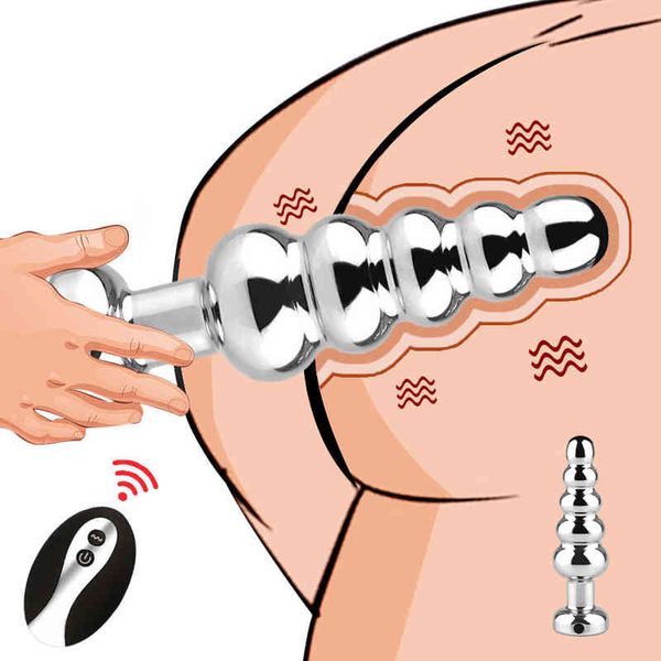 Nxy Giocattoli anali Metel Beads Plug vibratore telecomando senza fili massaggiatore prostatico vibratori sesso buttplug vibratore prodotti negozio 220506