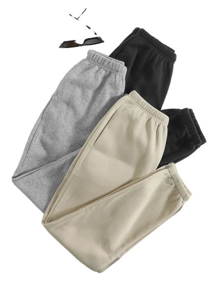 

3pcs solid slant pocket sweatpants h9y5#, Black;white