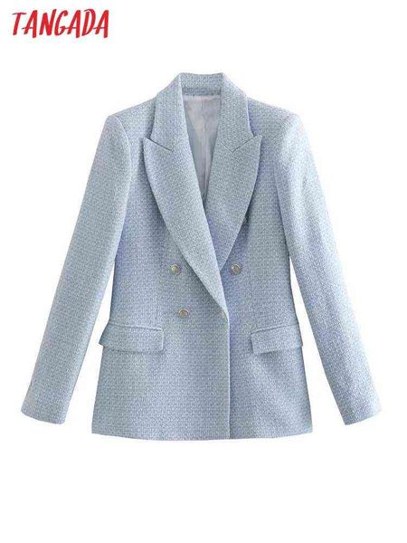 

suit tangada women thick blue tweed blazer female long sleeves elegant jacket l, White;black