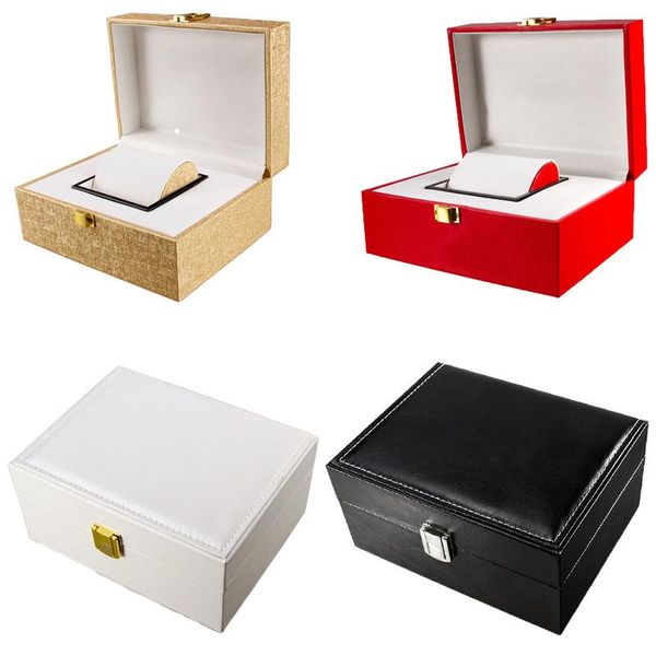 İzleme Kutuları Kılıflar 1 Premium Kaliteli Moda Hediye Ambalaj Kutusu Basit Kırmızı/Siyah/Altın/Beyaz Yapay Deri Flip Depolama