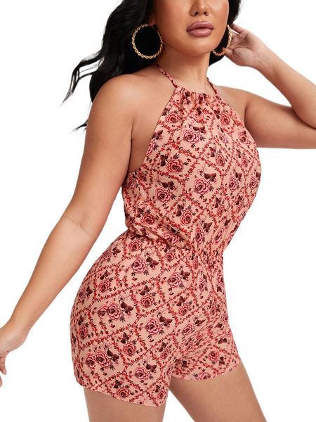 

sxy floral print tie backless halter romper q6jz#, Black;white