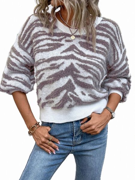 

zebra stripe drop shoulder sweater x9nt#, White;black