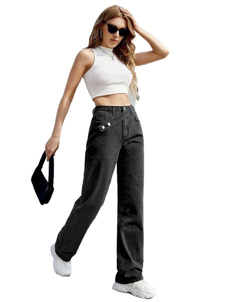 

button detail boyfriend jeans b6po#, Blue