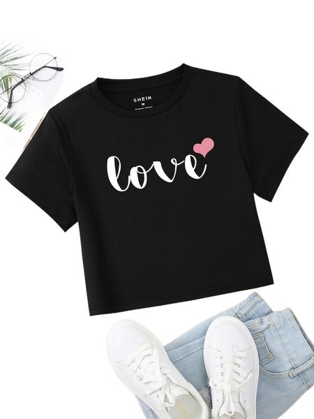 

heart & letter graphic crop tee 20g2#, White