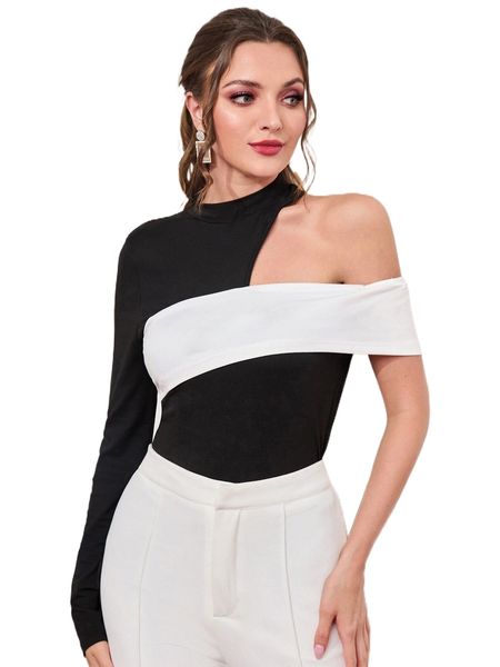 

color block asymmetrical neck tee a9ws#, White