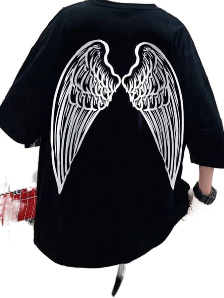 

men letter & wings print tee h1hy#, White;black
