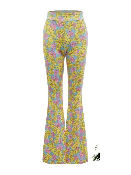 

h.igh w.aist f.loral p.rint flared l.eg p.ants k3cm#, Black;white