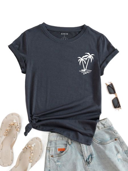 

palm tree print tee b1np#, White