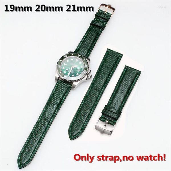 Assista bandas de alta qualidade 19mm 20mm 21mm couro genuíno relógio bandeira fivela verde lagarto strap para rx submarin er date helte22