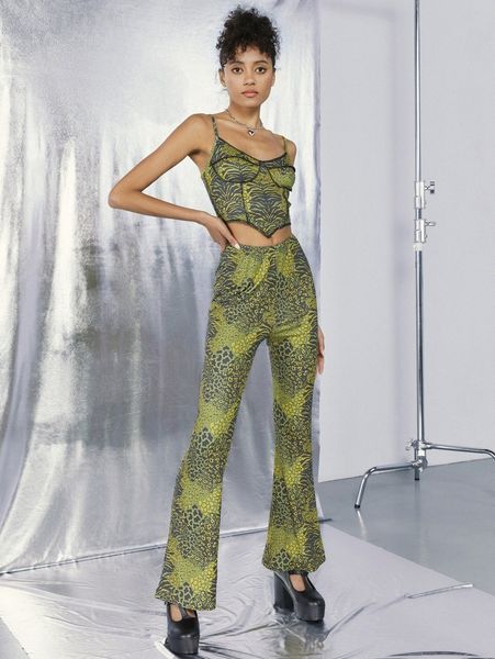 

x trif allover print flare leg pants l0uq#, Black;white