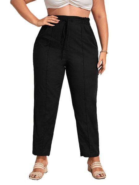 

plus seam front tie front pants d5z4#, Black