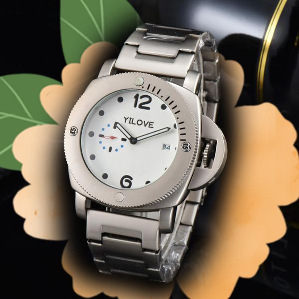 

luxury full stainless steel quartz men watch fashion dual dial day dating mens clock design gift small dial working famous wristwatch, Slivery;brown