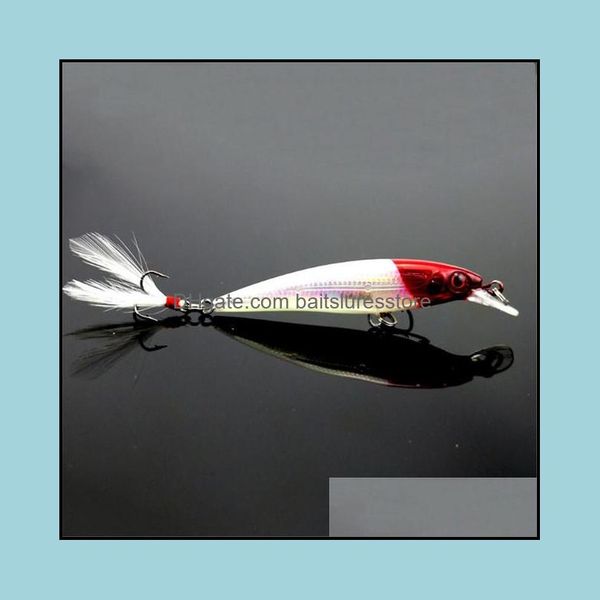 

baits lures fishing sports outdoors 1pcs minnow 7.2g/9cm man-made hard bait with feather wobblers quality crankbaits treble hook carp tack