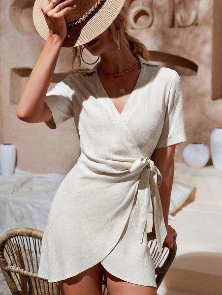 

solid knot side wrap dress g9pw#, Black;gray