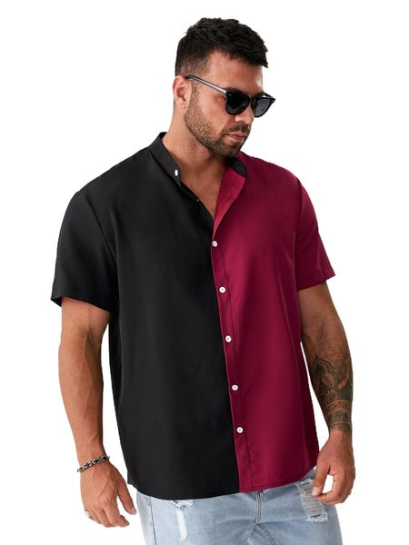 

extended sizes men color block shirt l4ro#, White;black