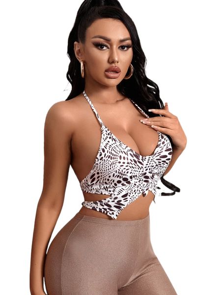 

dalmatian print backless crop halter n8gy#, White