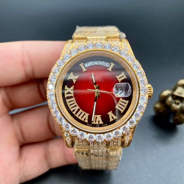 Die 2022 Vollautomatische mechanische Uhr mit Durchmesser von 41 mm mit ETA2836 Saphir Saphir Scratch Resistant Glass Mirror Swarovski Crystal Diamond Gehäuse